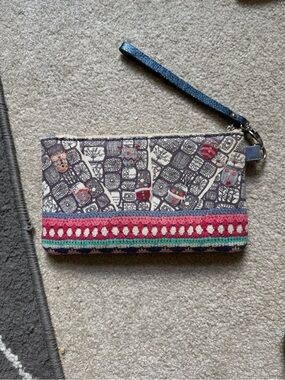 Patterned Canvas Wristlet with Colorful Trim